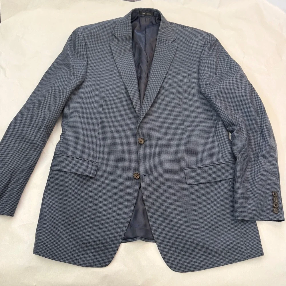 Ralph Lauren Mens Blue Houndstooth Sport Blazer Jacket‎ Wool Silk Plaid 42L